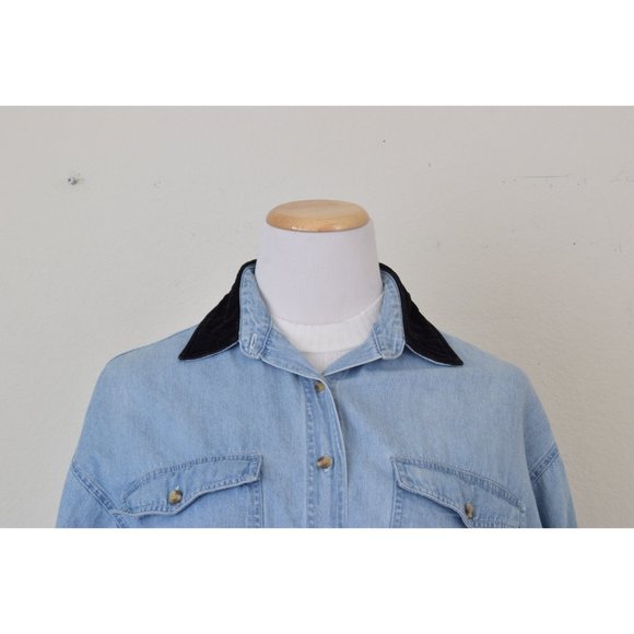 Vintage 90s Cotton Button-Up Denim Shacket by Solutions | size M - Picture 7 of 10